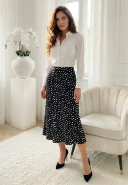 Fusta midi eleganta neagra cu buline