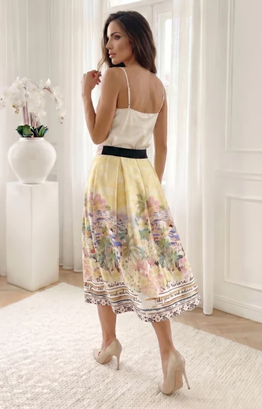 fusta-midi-galben-pai-cu-imprimeu-peisaj-mediteranean-si-talie-elastica