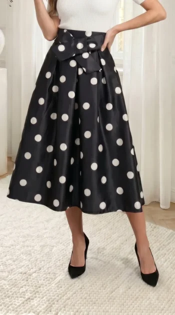 fusta-midi-neagra-cu-buline-albe-si-funda-in-talie