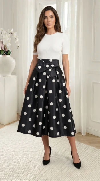 fusta-midi-neagra-cu-buline-albe-si-funda-in-talie