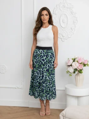 Fusta midi plisata cu imprimeu animal print