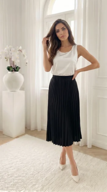 fusta-midi-plisata-neagra-cu-talie-elastica