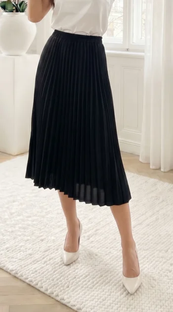 fusta-midi-plisata-neagra-cu-talie-elastica