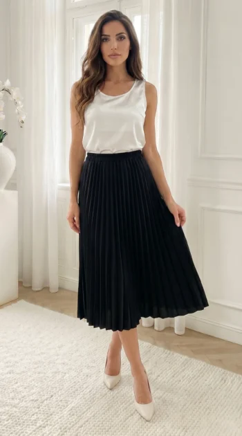 fusta-midi-plisata-neagra-cu-talie-elastica