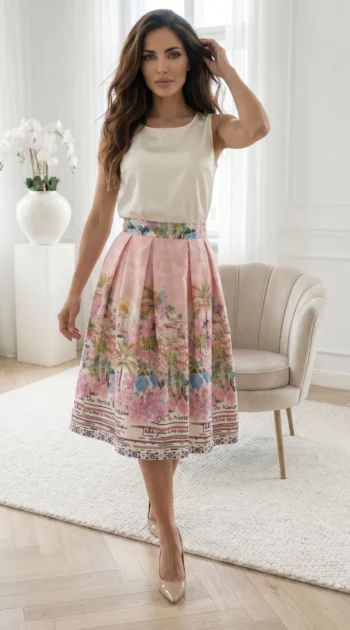 fusta-midi-roz-cu-imprimeu-peisaj-mediteranean-si-talie-elastica