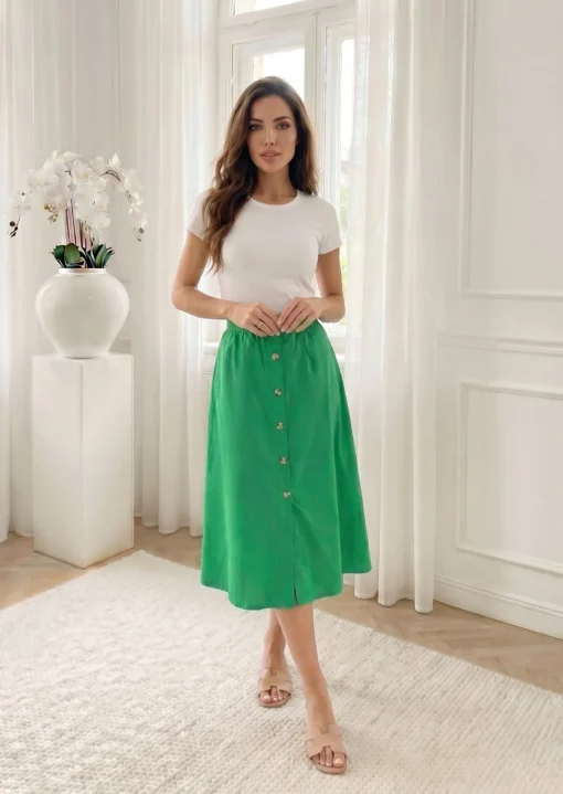 fusta-midi-verde-din-bumbac-cu-nasturi-frontali