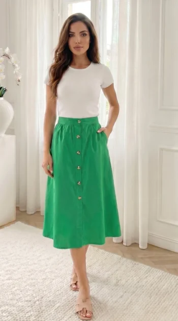 fusta-midi-verde-din-bumbac-cu-nasturi-frontali