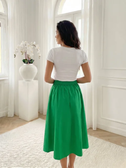 fusta-midi-verde-din-bumbac-cu-nasturi-frontali