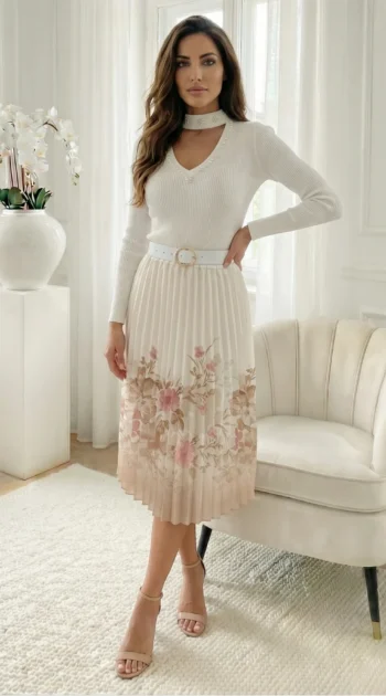 fusta-plisata-crem-cu-imprimeu-floral-si-curea-inclusa