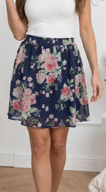 fusta-scurta-cu-imprimeu-floral-trandafiri-roz
