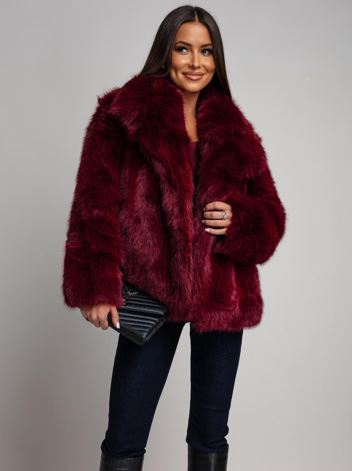 Geaca burgundy eleganta din blan...