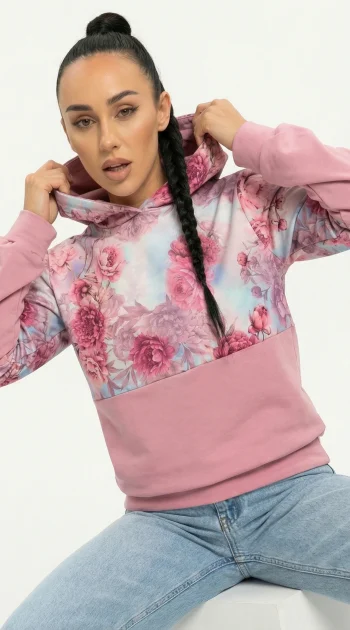 hanorac-roz-cu-gluga-si-imprimeu-floral