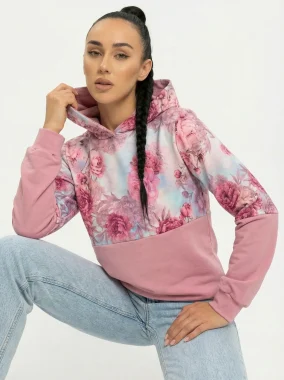Hanorac roz cu gluga si imprimeu floral