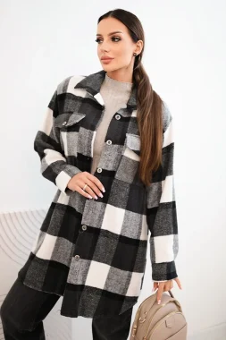 Jacheta oversized in carouri alb-negru