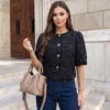 jacheta-scurta-eleganta-din-jacquard-floral-cu-maneci-bufante
