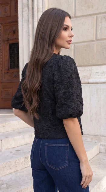 jacheta-scurta-eleganta-din-jacquard-floral-cu-maneci-bufante