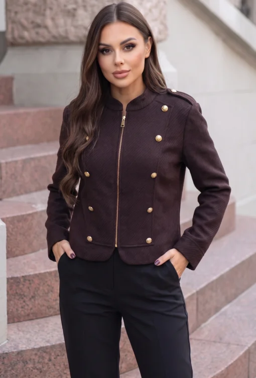 jacheta-scurta-eleganta-din-stofa-texturata-cu-nasturi-aurii-si-fermoar