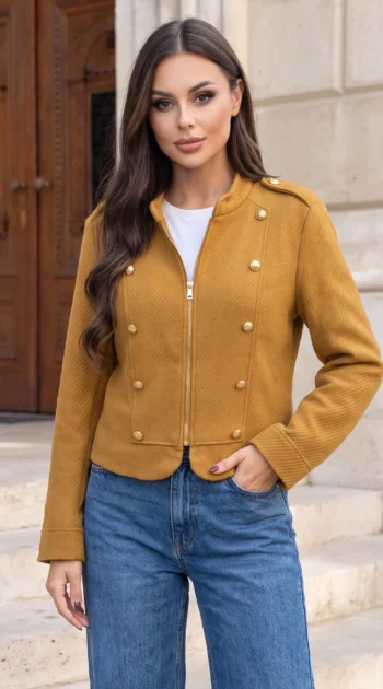 jacheta-scurta-eleganta-din-stofa-texturata-cu-nasturi-aurii-si-fermoar