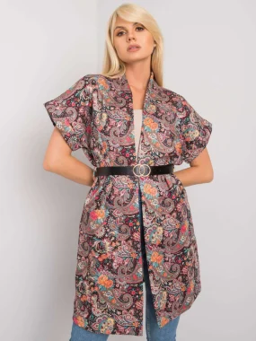 Kimono cu imprimeu paisley multicolor si curea in talie