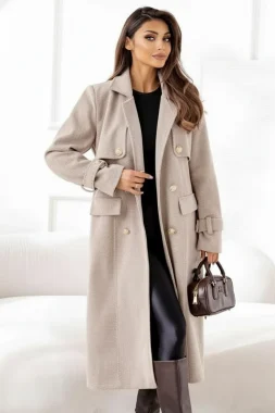 Palton bej elegant cu cordon si nasturi aurii