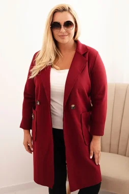Palton bordo elegant cu guler, buzunare si inchidere cu nasturi