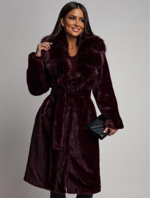 palton-burgundy-elegant-din-blana-artificiala-cu-cordon-si-guler-amplu