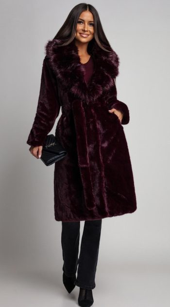 palton-burgundy-elegant-din-blana-artificiala-cu-cordon-si-guler-amplu