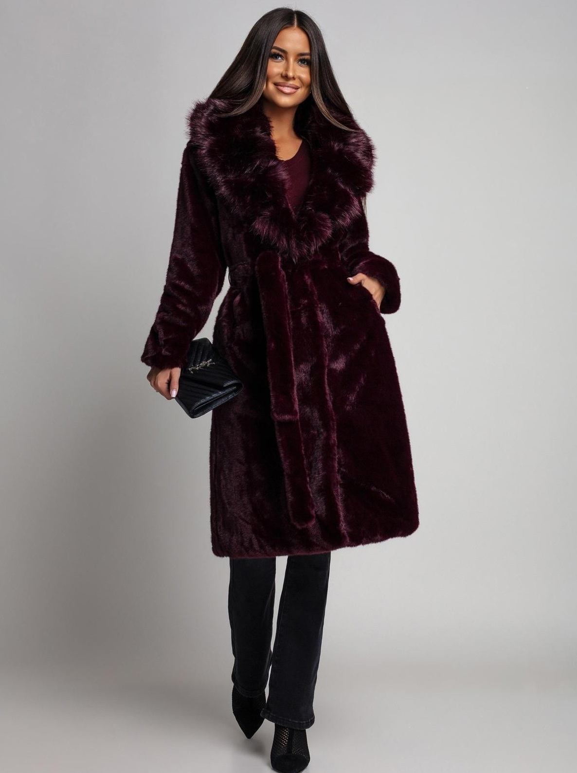 Palton burgundy elegant din blan...