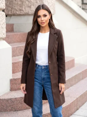 Palton elegant cambrat din stofa cu rever clasic