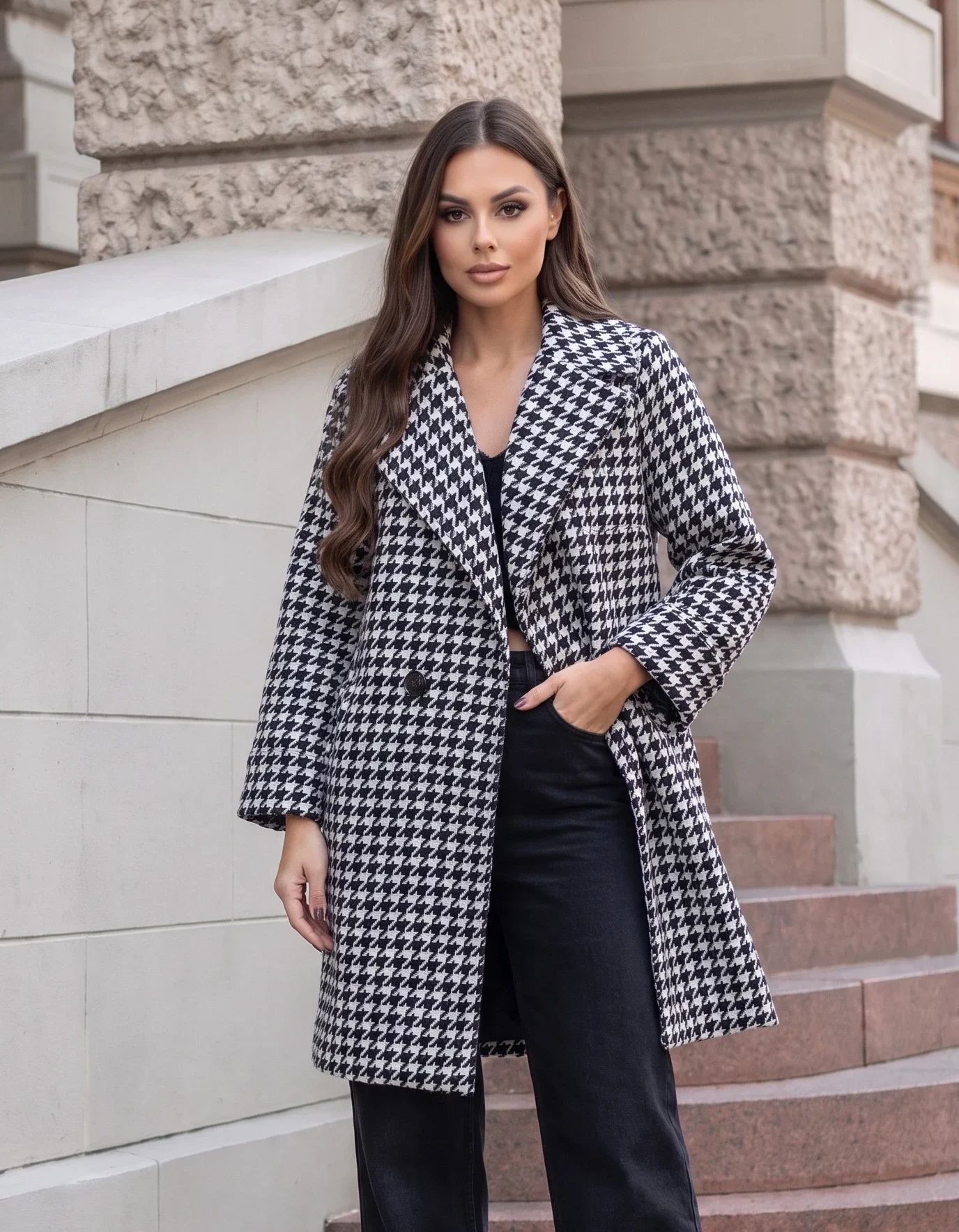Palton elegant din stofa cu impr... - Imagine 2