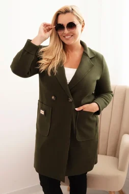 Palton kaki elegant cu guler, buzunare si inchidere cu nasturi