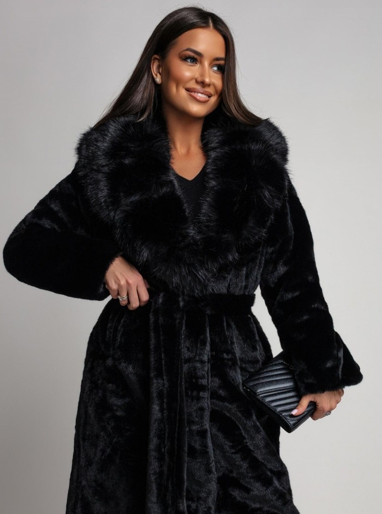 Palton negru elegant din blana a... - 1 | YEO