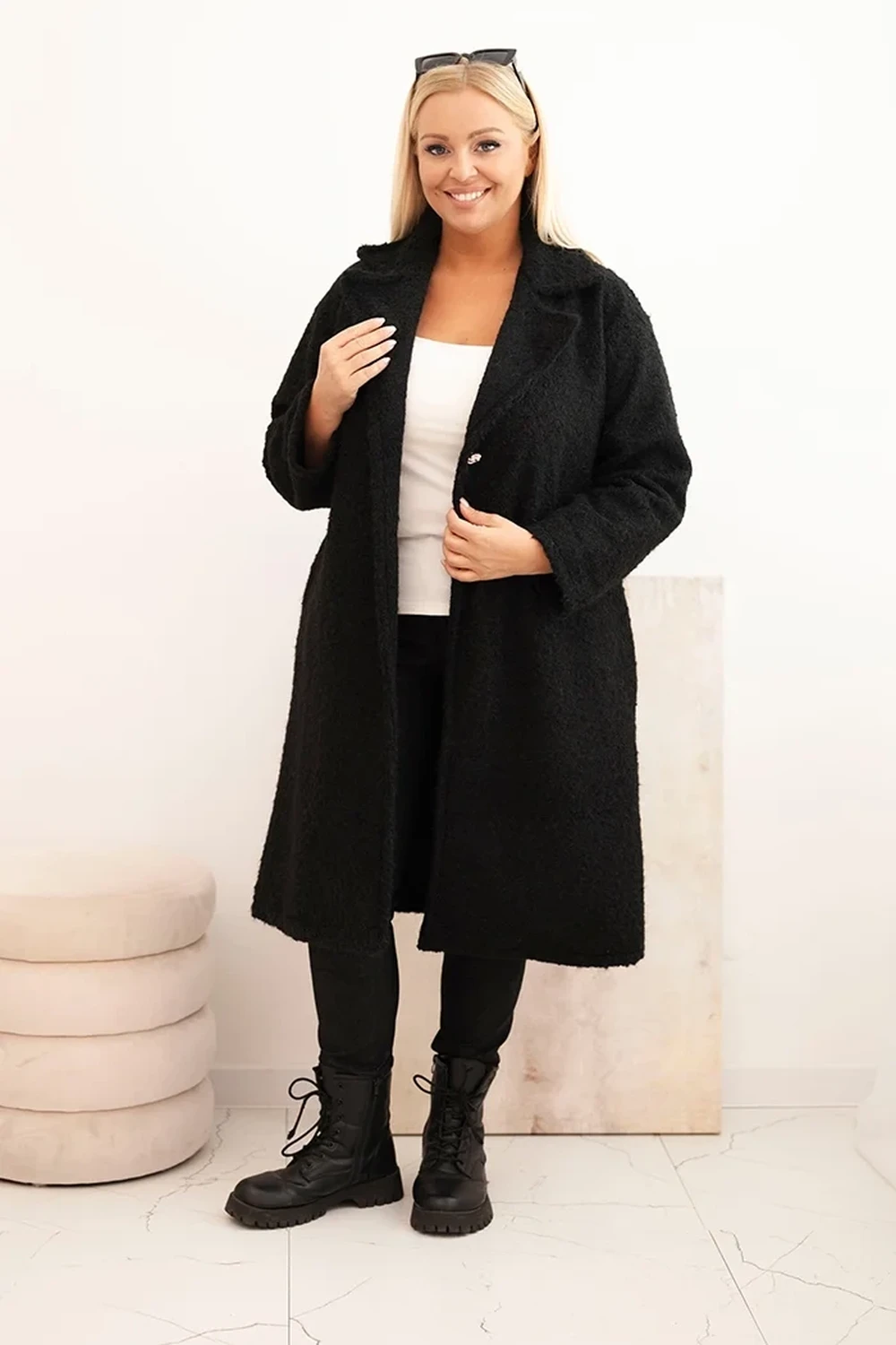 Palton negru elegant marime mare... - 1 | YEO
