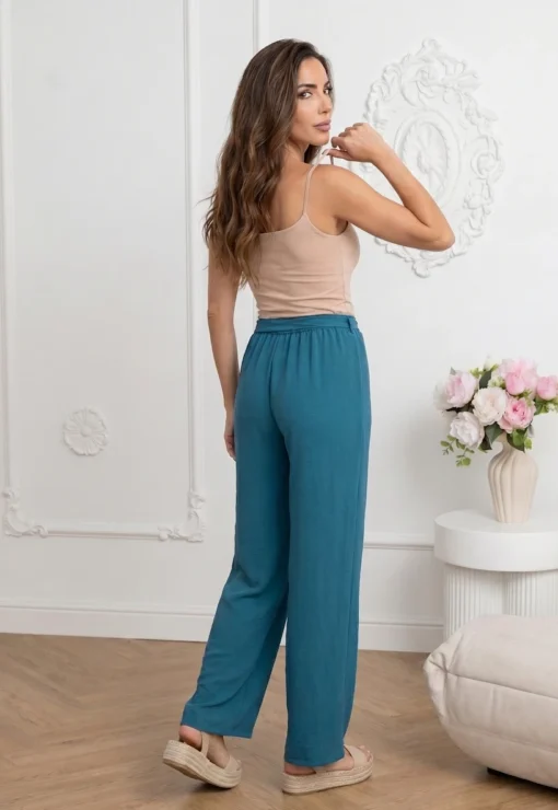pantaloni-dama-evazati-albastru-marin-cu-cordon-si-talie-elastica