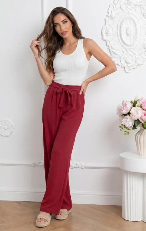 pantaloni-dama-evazati-bordo-cu-cordon-si-talie-elastica