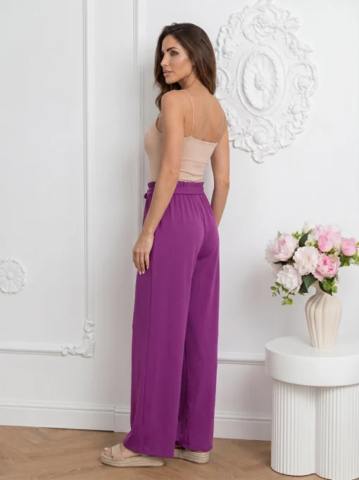 pantaloni-dama-evazati-mov-magenta-cu-cordon-si-talie-elastica