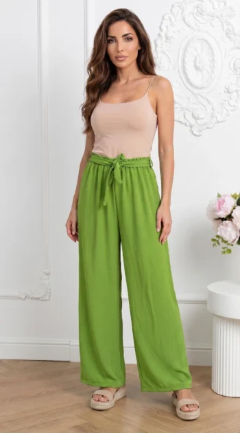pantaloni-dama-evazati-verde-fistic-cu-cordon-si-talie-elastica