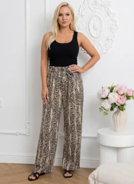 Pantaloni dama wide leg cu imprimeu sarpe si talie elastica