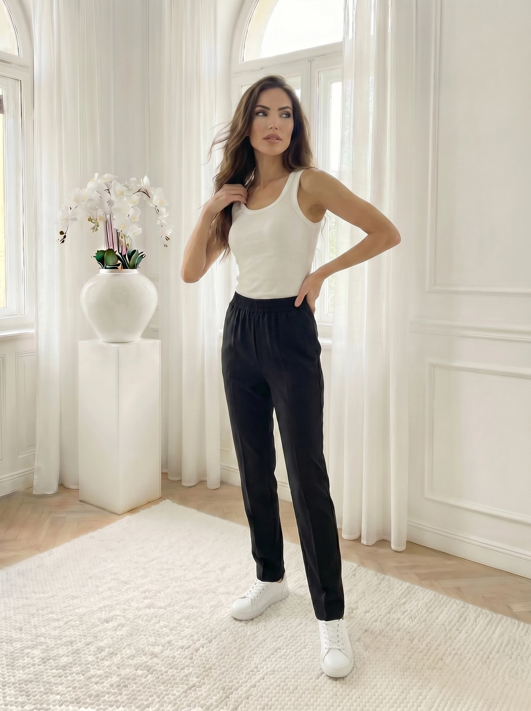 Pantaloni drepti negri cu talie ... - imagine 3