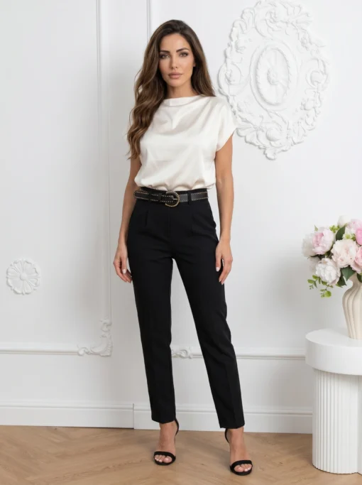 pantaloni-eleganti-conici-cu-curea-decorativa-si-talie-inalta