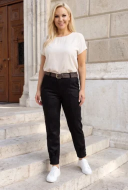 Pantaloni eleganti cu nasturi decorativi la glezna