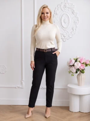 Pantaloni eleganti din material reiat cu talie inalta