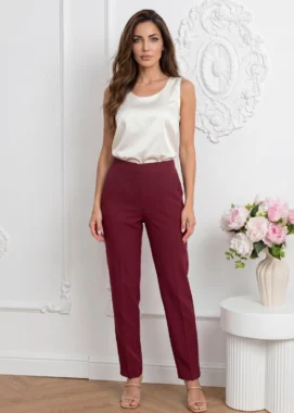 Pantaloni eleganti grena office cu talie elastica la spate