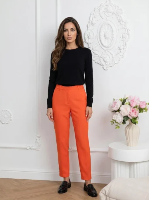 pantaloni-eleganti-portocalii-cu-croiala-conica