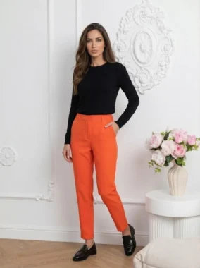 Pantaloni eleganti portocalii cu croiala conica