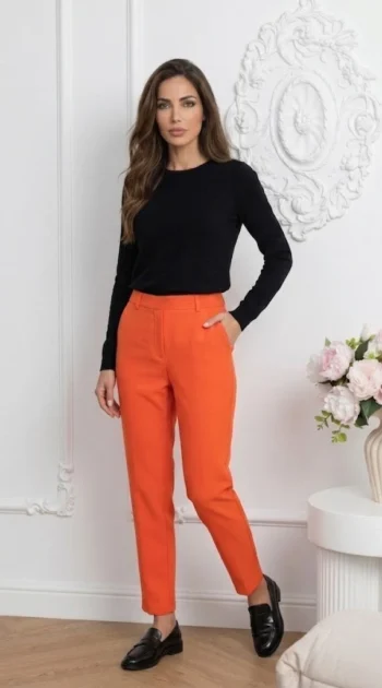 pantaloni-eleganti-portocalii-cu-croiala-conica