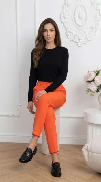 pantaloni-eleganti-portocalii-cu-croiala-conica