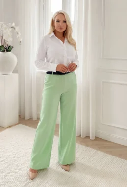 Pantaloni eleganti verde menta cu talie inalta, croi larg tip palazzo