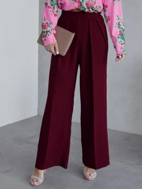 Pantaloni evazati eleganti cu talie inalta elastica burgundy