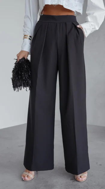 pantaloni-evazati-eleganti-cu-talie-inalta-elastica-negri